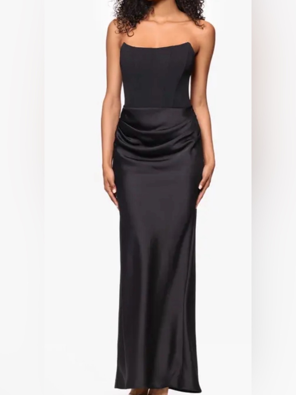 Betsy & Adam  Strapless Mixed Media Gown
